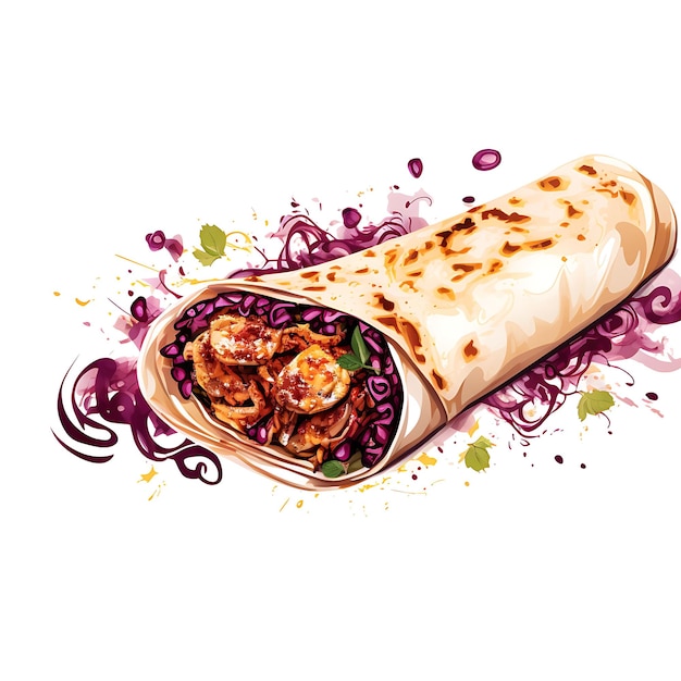 Shawarma 랩 Tahini 및 Sumac De 수채화 Nowruz 이란 축제 프레임이 있는 아라베스크 황동 프레임