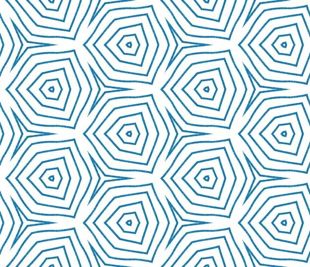 Arabesque hand getekende patroon. Blauwe symmetrische caleidoscoopachtergrond. Textiel klaar aantrekkelijke print, badmode stof, behang, inwikkeling. Oosterse arabesk hand getekend ontwerp.