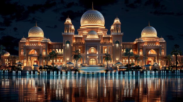 Photo arabian architecture on a black background desert emirates palace