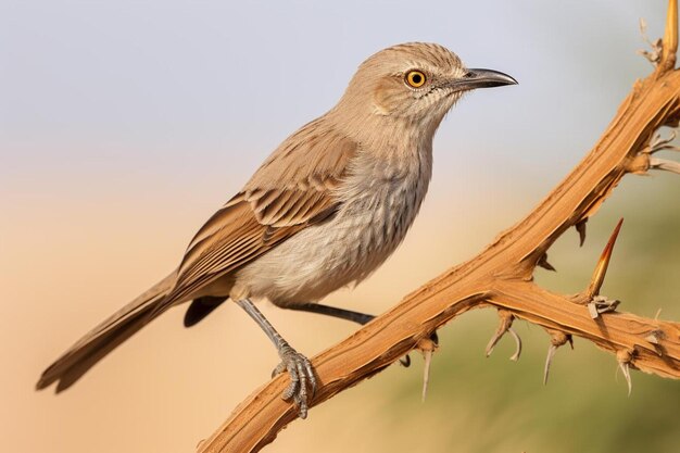 Arabian babbler sitting on branches