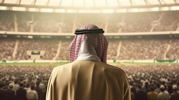 スタジアムに立つアラビアのビジネスマン