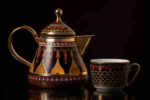 Photo arabian coffee cups and kettle