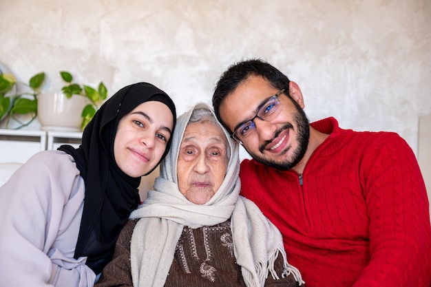 Arabian family having photo together in modern home