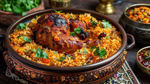 アラビア の 料理  美味しい カブサ の 豪華 な プレゼンテーション