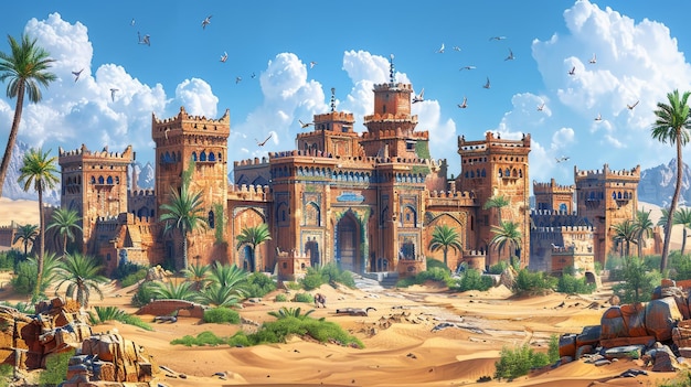 Arabian Hotel Palace Game Assets Isolated on Black or White Background Video Game Digital CG Artwork Concept Illustration Realistic Cartoon Style Design