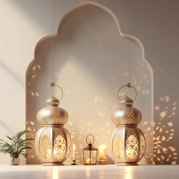 Arabian Luxury Clean 3d render Lanterns Lamp