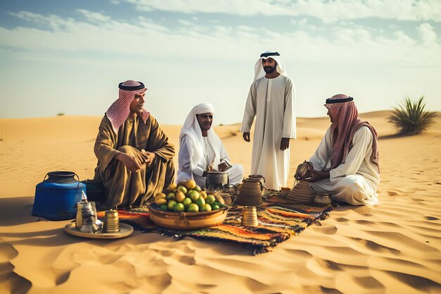 Foto uomo arabo nel deserto