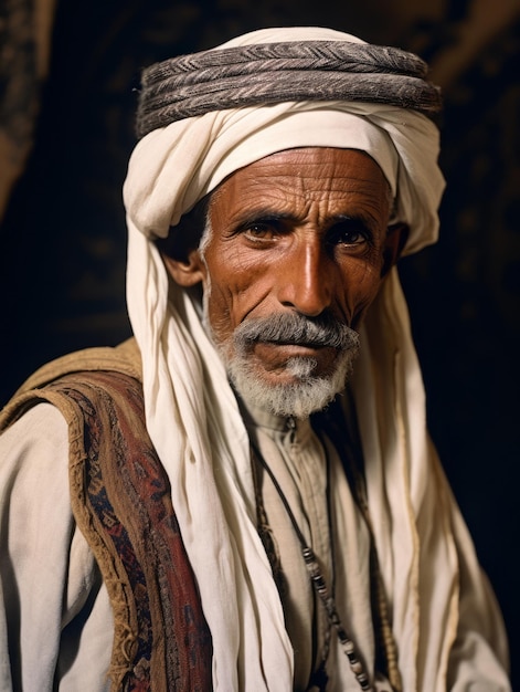 Arabian man from the early 1900s colored old photo