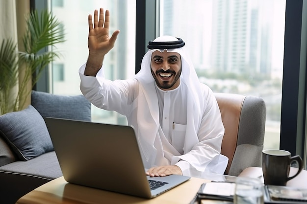 Arabian Man Greeting with a Friendly Wave Ai