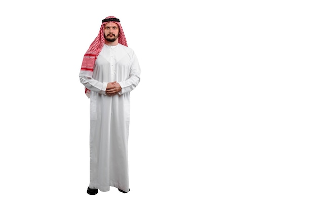 Arabian man isolated white background in traditional costume Ready for cutting and editing