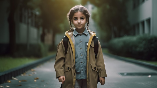 Arabian student girl with backpack Concept of back to school AI generated