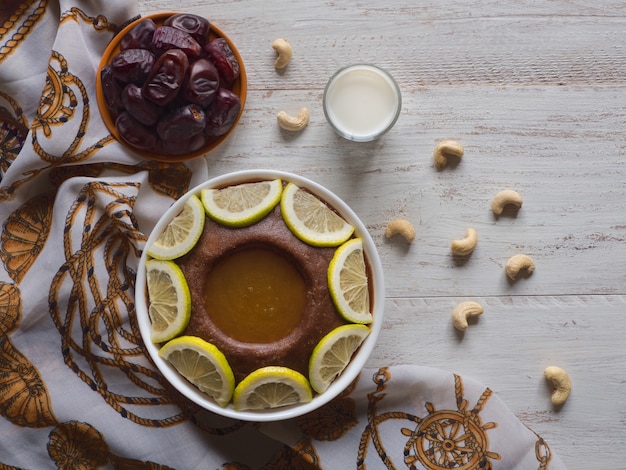 Arabian sweets, Saudi Arabia traditional dish Hineni, it is a mixed of dates and whole wheat. Ramadan