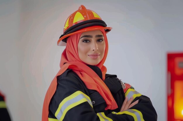 Photo arabian woman firefighter in uniform