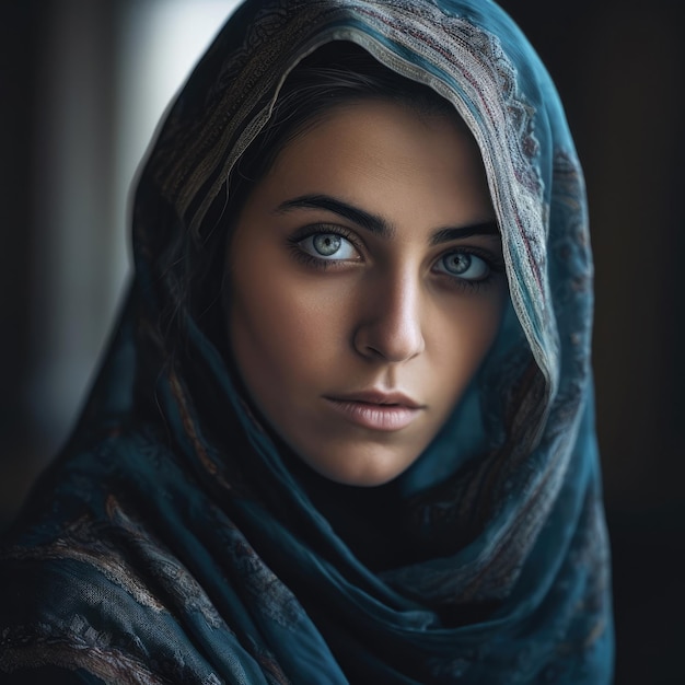 Arabian woman portrait with studio dark background