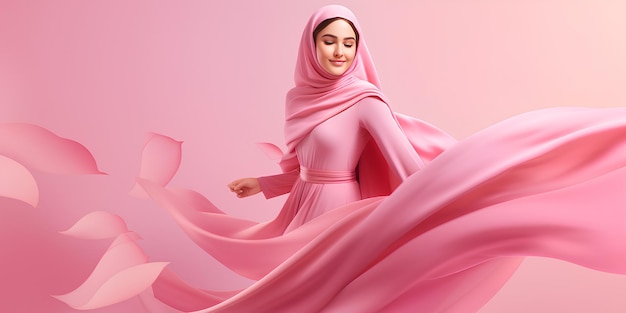 Arabic beautiful lady in breast cancer awareness background