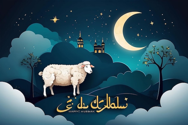 Photo arabic calligraphy text of eid mubarak for the celebration