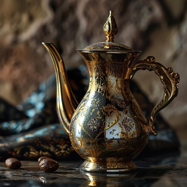 写真 アラビアのコーヒーポット 伝統的なサウジアラビアのコーヒー ダラ