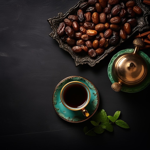 arabic coffee with dates served with teapot