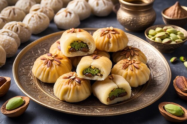 Photo arabic cuisine maamoul with dates pistachio or walnuts