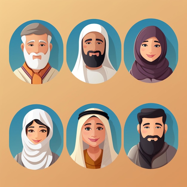 arabic culture icon collection in the style of portraits flat illustration AI generation