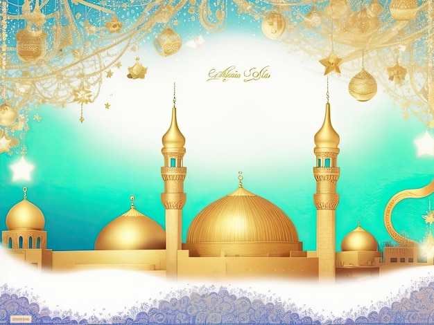 Foto arabic festive greeting card with eid mubarak wishes background photo