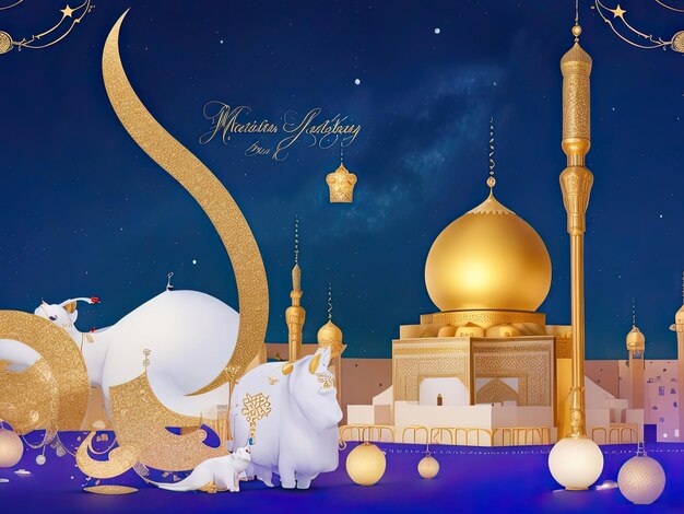 사진 arabic festive greeting card with eid mubarak wishes background photo