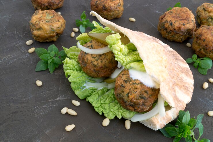 Arabic food. Falafel on a gray background.