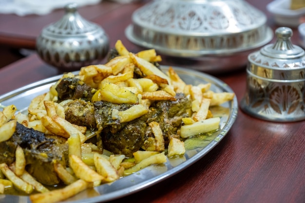 Arabic food in metal tray