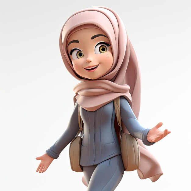 Photo arabic girl character hijab joyful expression