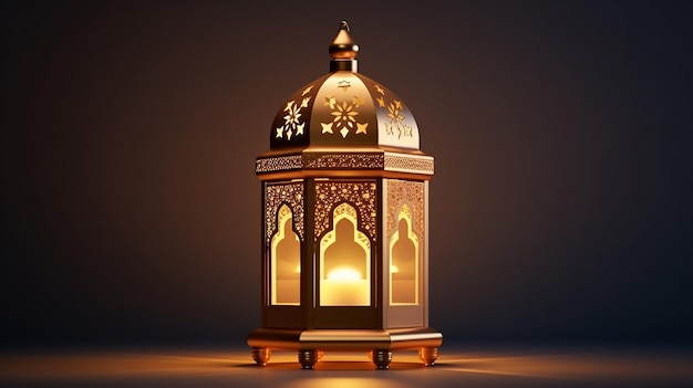 Арабский золотой винтажный светящийся фонарь 3d иллюстрация генеративный ai