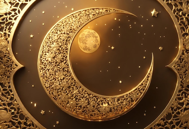 Photo arabic gold vintage moon shape 3d illustration generative ai