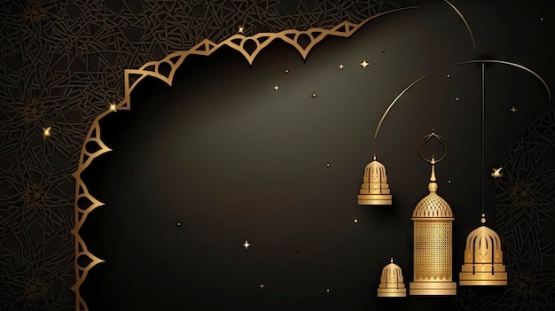 Arabic Islamic Arch dark and Golden Luxury Ornamental Background with Islamic Pattern Frame ai generative