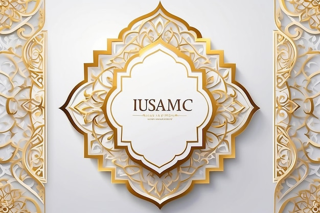 Photo arabic islamic elegant white and golden luxury ornamental banner with islamic pattern and decorative ornament border frame