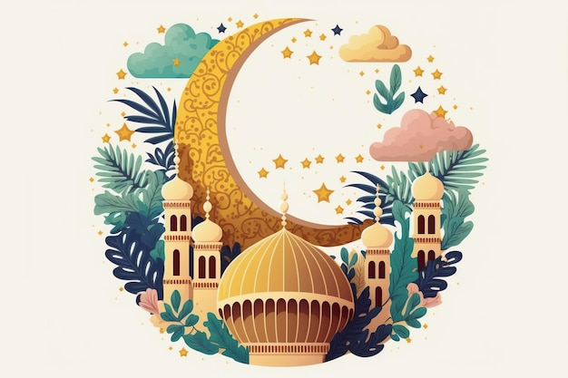 Arabic islamic greeting card decoration Generative AI illustration