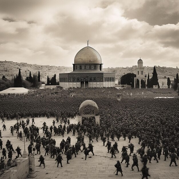 Photo arabic kids in street at war in palestine in aqsa