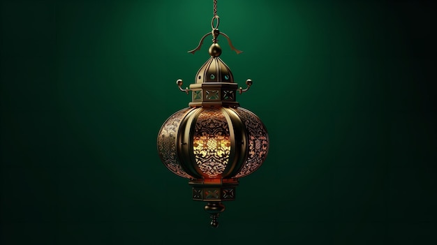 Arabic lamp with realistic lighting on a green background with empty space Generative AI