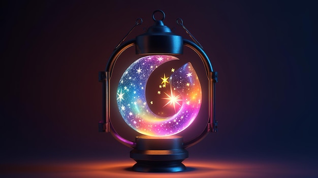 Arabic lantern cloud crescent star window on blue pink gradient background Generative ai