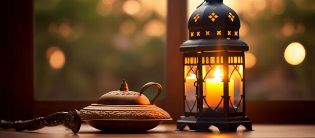 Arabic lantern kareem muslim holy month of ramadan with bokeh background wallpapers and banner backgroundsgenerative ai