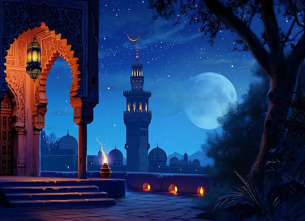 Foto lanterna araba della celebrazione del ramadan sfondio aigenerato