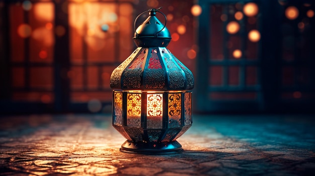 Arabic lantern of ramadan celebration background illustration Generative AI