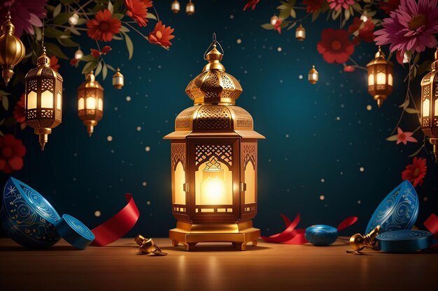 Photo arabic lantern of ramadan celebration background illustration hyperrealistic