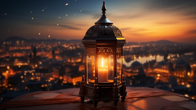 Photo arabic lantern for ramadan concept background