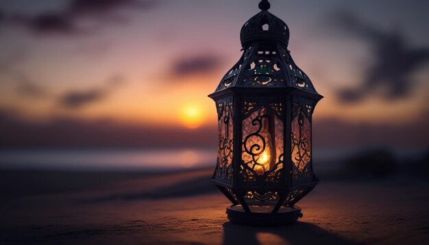 Arabic lantern Ramadan kareem background Generative AI
