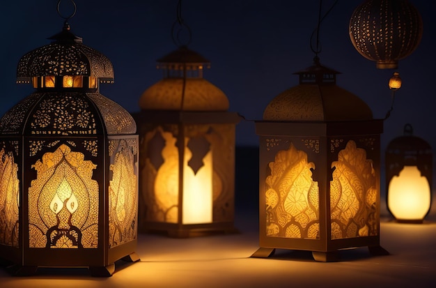 Arabic lantern with a burning candle 3D Illustration