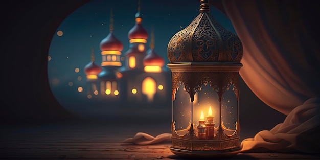 Arabic lantern with burning candle AIGenerated