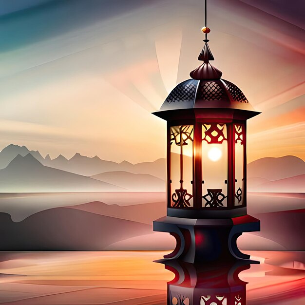 Arabic lantern with burning candle glowing Islamic Background Eid al Adha