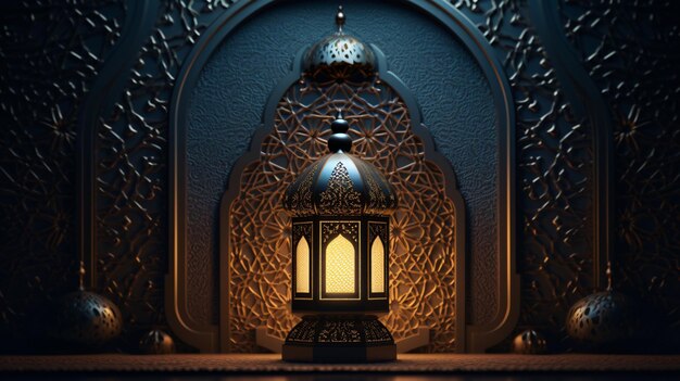 Photo arabic lantern with a burning candle glowing at night is an invitation for ramadan kareem