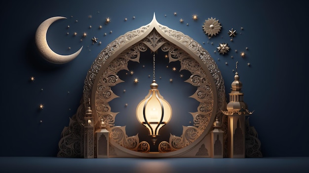 Photo arabic lantern with a burning candle glowing at night is an invitation for ramadan kareem