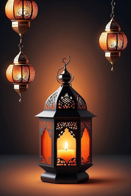 Arabic lantern with burning candle ramadan kareem background banner islamic holiday generative ai