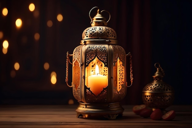 Arabic lantern with burning candle ramadan